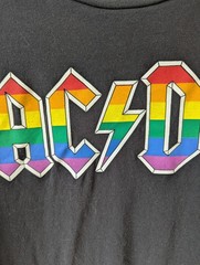AC/DC Rainbow Logo Graphic T-Shirt band size L tight neck metal rock pride