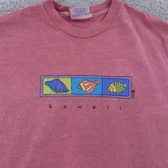 Vintage Hawaii Seashells Shirt Mens XL Pink Beach Surf Art Tee Made in USA 90s