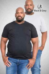 D555 Duke Big Mens 2 Pack Crew Neck T-Shirt Black/Grey 2XL-8XL (KS16894)