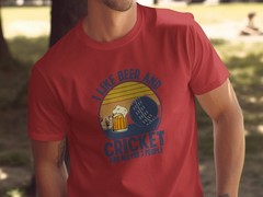 I Like Beer and Cricket T-Shirt Funny Sports Fan Gift Mens Womens Casual Tee Top
