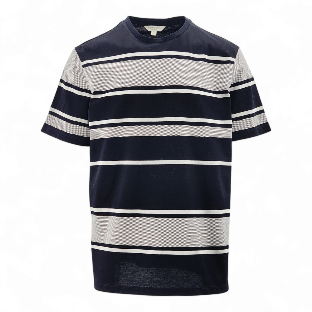 M&S AUTOGRAPH Pure Cotton Striped Textured T-Shirt