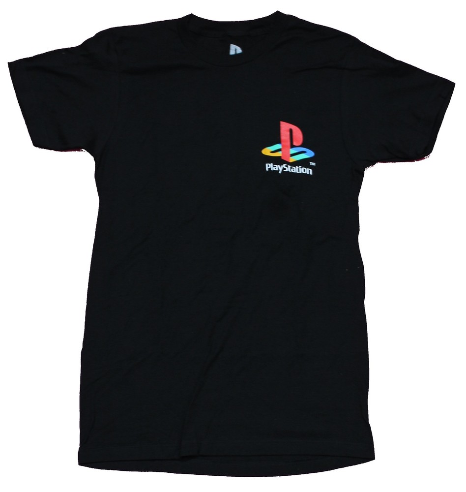PlayStation Mens T-Shirt – Lapel Logo Button Symbols Back