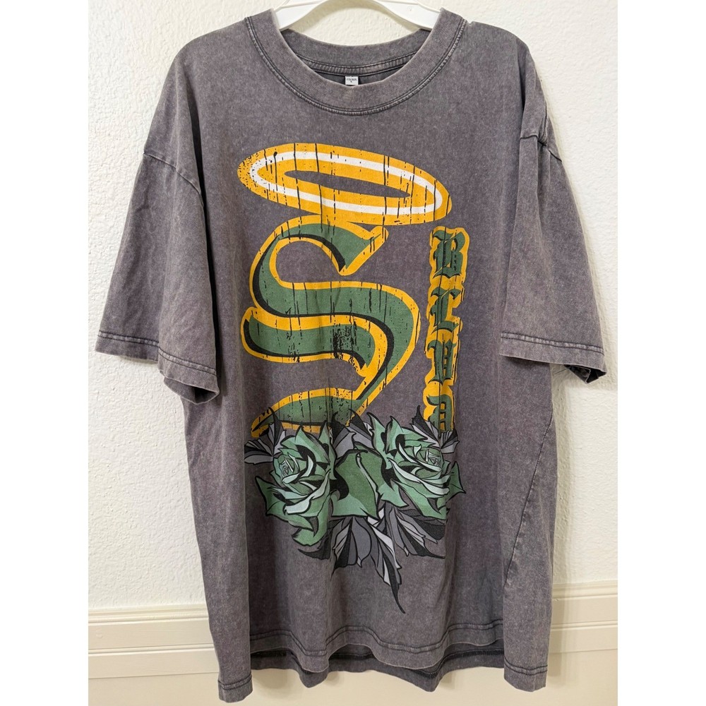 SHEIN Gray Acid Wash Graphic Tee Oversized Rose Halo Streetwear T-Shirt Large