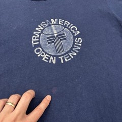 True Vintage 80s Transamerica Open Tennis Tournament Shirt Large Faded Navy