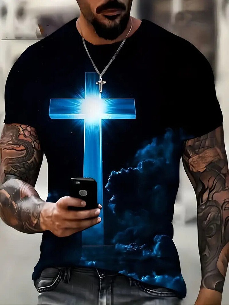 T Shirt Men’s Graphic Print Trendy Casual Fashion Short Sleeve Lightweight Silky