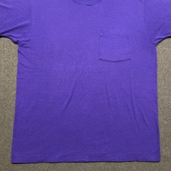 SEE PHOTOS – VTG 80s Fruit of the Loom Pocket Shirt Large Purple Single Stitch