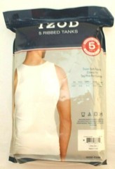 NWT IZOD Size M 38-40 5-Pack White 100% Cotton Classic Fit Men’s Ribbed Tanks