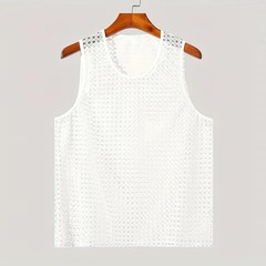 New American Style Fashion Men Tops Popular Vacation Hollow Out Mesh Vests Sexy