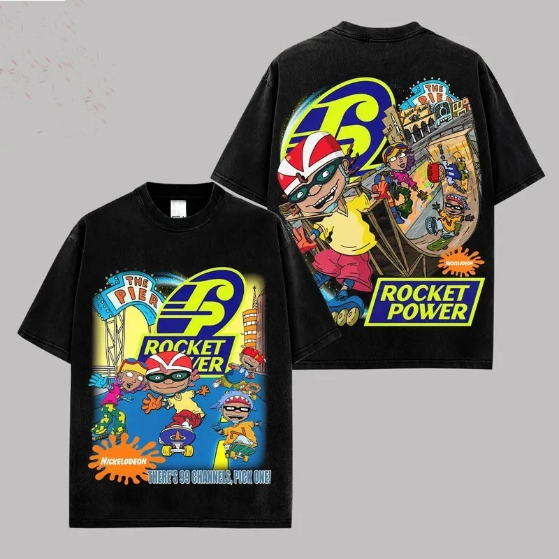 Rocket Power T-Shirt Retro 90s Vintage Cartoon Graphic Tee Cotton Gift
