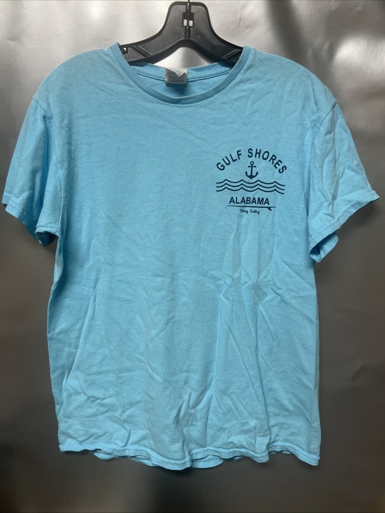Gulf Shores Alabama “Stay Salty” Light Blue T-shirt Size Medium PREOWNED FLAW