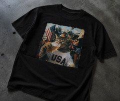 USA Cat Beer Shirt Vintage Patriotic 4th of July Funny Meme Graphic Tee