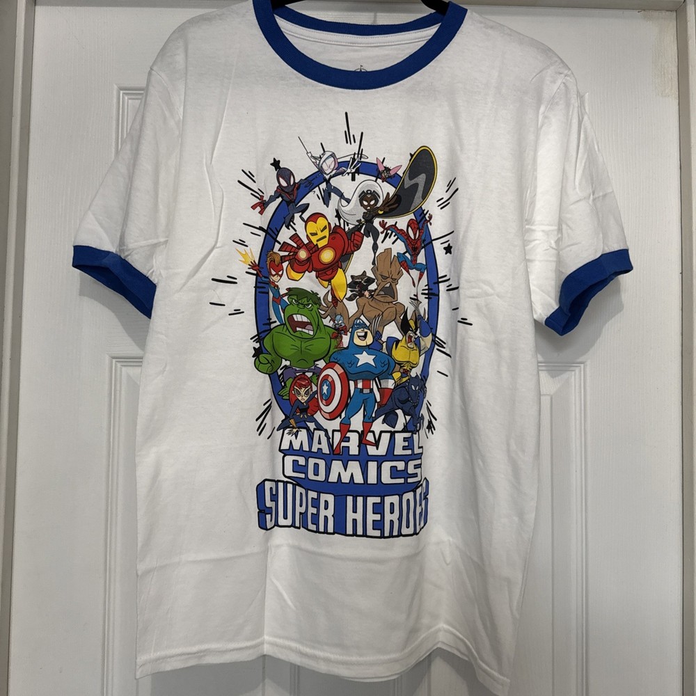 Marvel Comics Superhero’s Short Sleeve T Shirt, White, Youth Large