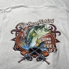 Bass Fishing Art T-Shirt Mens Large Living The Reel Life Dad Lake Beach Fish Y2K