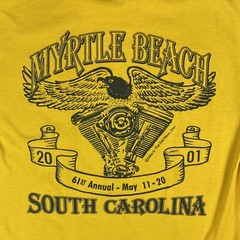 Vintage Myrtle Beach Motorcycle Shirt Mens Medium Yellow Bike Week Y2K 2001