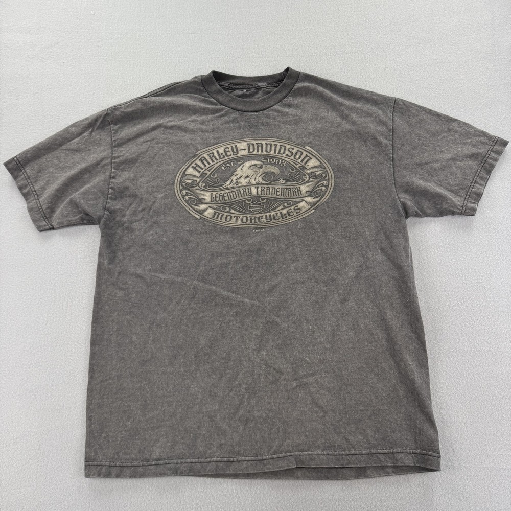 Harley-Davidson Shirt Mens Large Gray Eagle Legendary Trademark Biker 2007 Tee