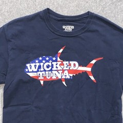 Discovery Channel WICKED TUNA Shirt Short Sleeve Sz M Graphic Print Flag Fishing
