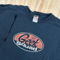 Y2K Geek Squad Thrashed Faded Mens XL Employee Black T Shirt Vtg IT Tech