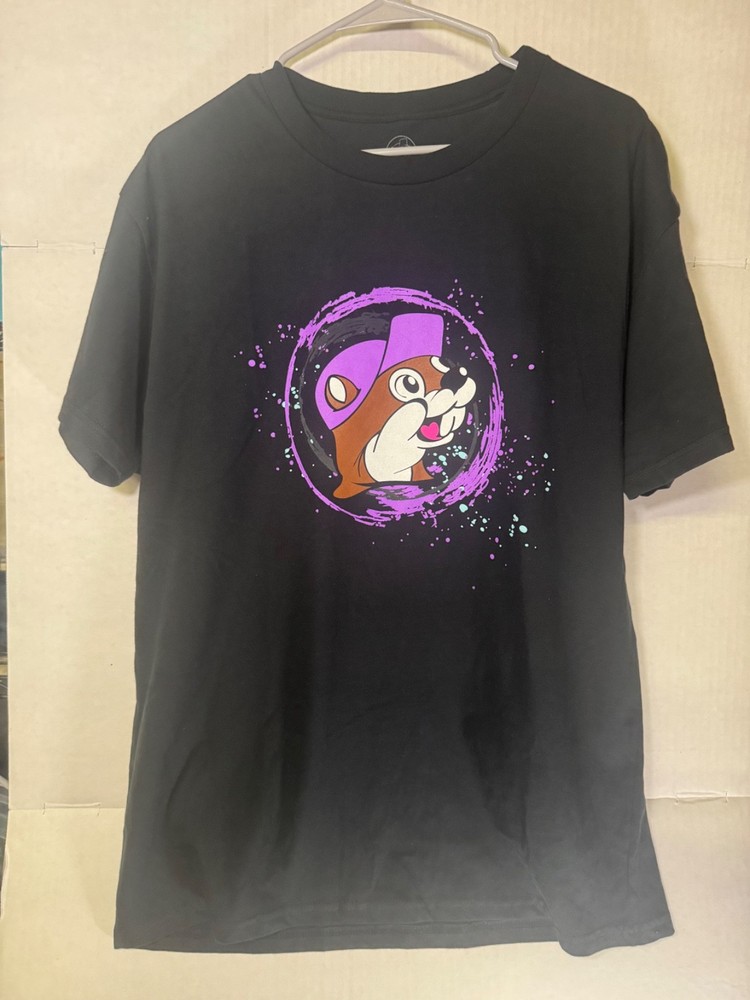 Buc-ee’s DJ Beaver Graphic T-Shirt Black Purple Double Sided Size Large