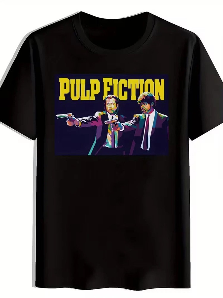 Pulp Fiction Graphic Tee Mens Vintage Movie T-Shirt Black Cotton Crew