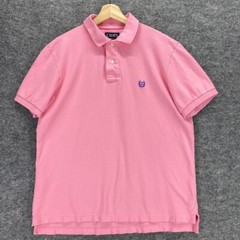 Chaps T-Shirt Men M Pink Short Sleeve Stretch Logo Polo Hi-Low Collared Cotton