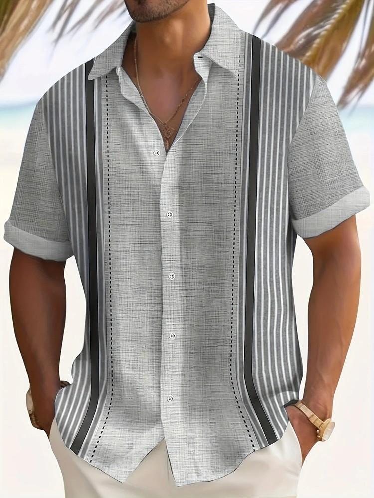 Men’s Casual Short Sleeve Guayabera Cuban Beach Wedding Button-Up Dress Shirt