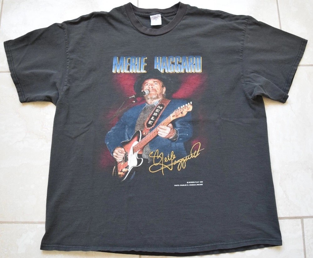 Vintage 1998 Thrashed Merle Haggard Shirt Tee XL Rare Country Tour Telecaster