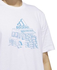 adidas Men’s Crewneck Food Truck Graphic T-Shirt White/Pulse Blue-Medium