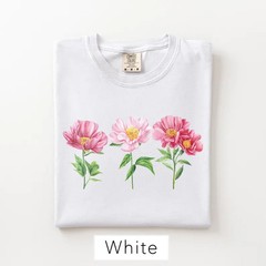 Watercolor Peony Trio Floral Comfort Tee Shirt Pink Womens Soft