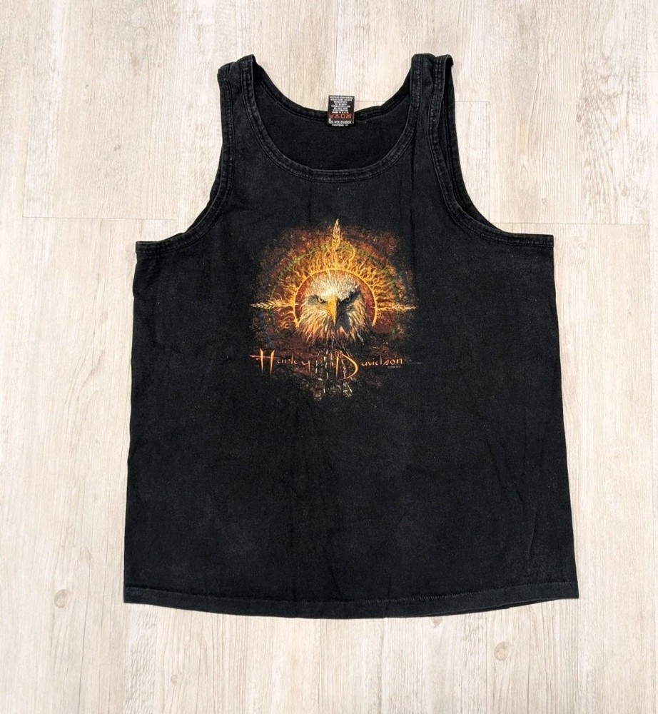 Vintage 90s Harley Davidson Eagle Ann Arbor MI Tank Top T-Shirt Size L Black USA