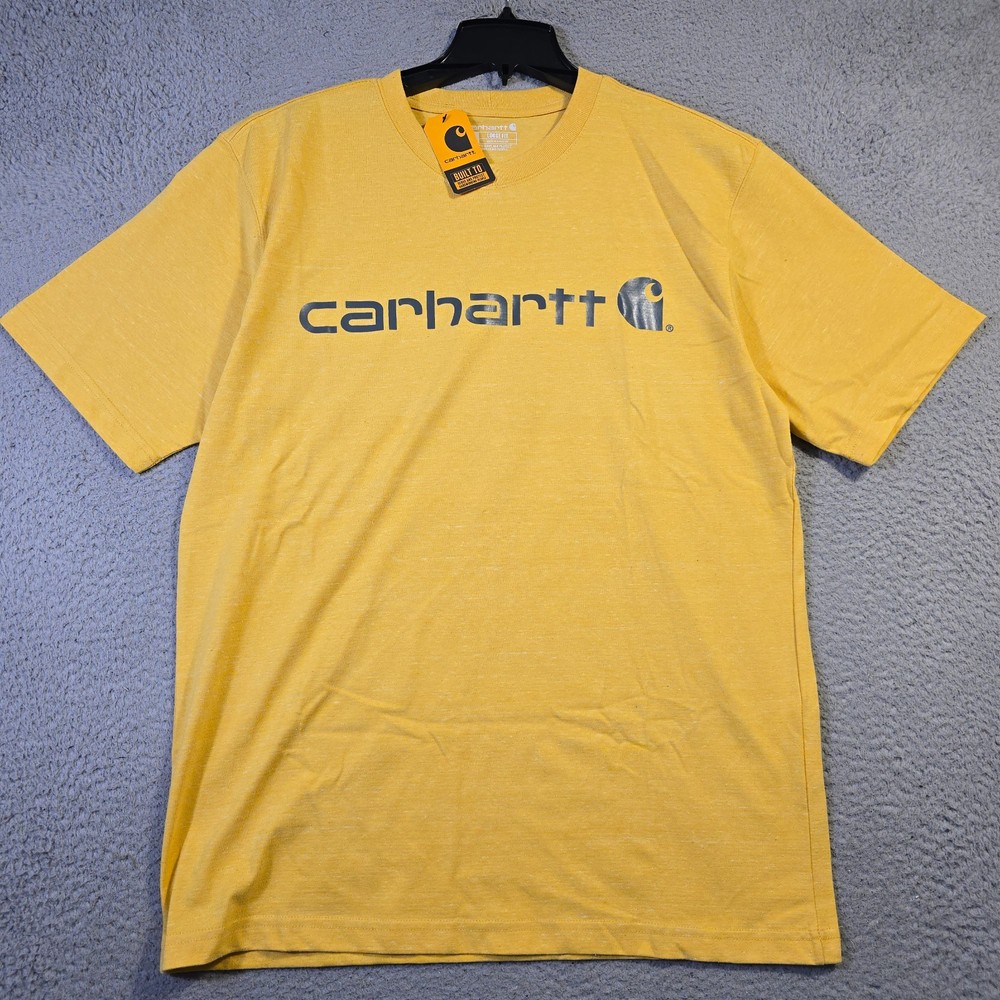 Carhartt Shirt Mens Medium Yellow Work Wear Outdoors Loose Fit Casual Logo NWT