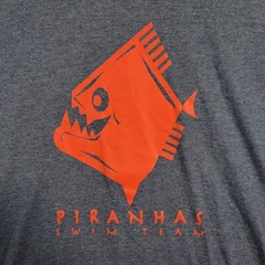 Piranhas Swim Team Shirt Mens Large Gray Red Graphic Short Sleeve Summer 2019