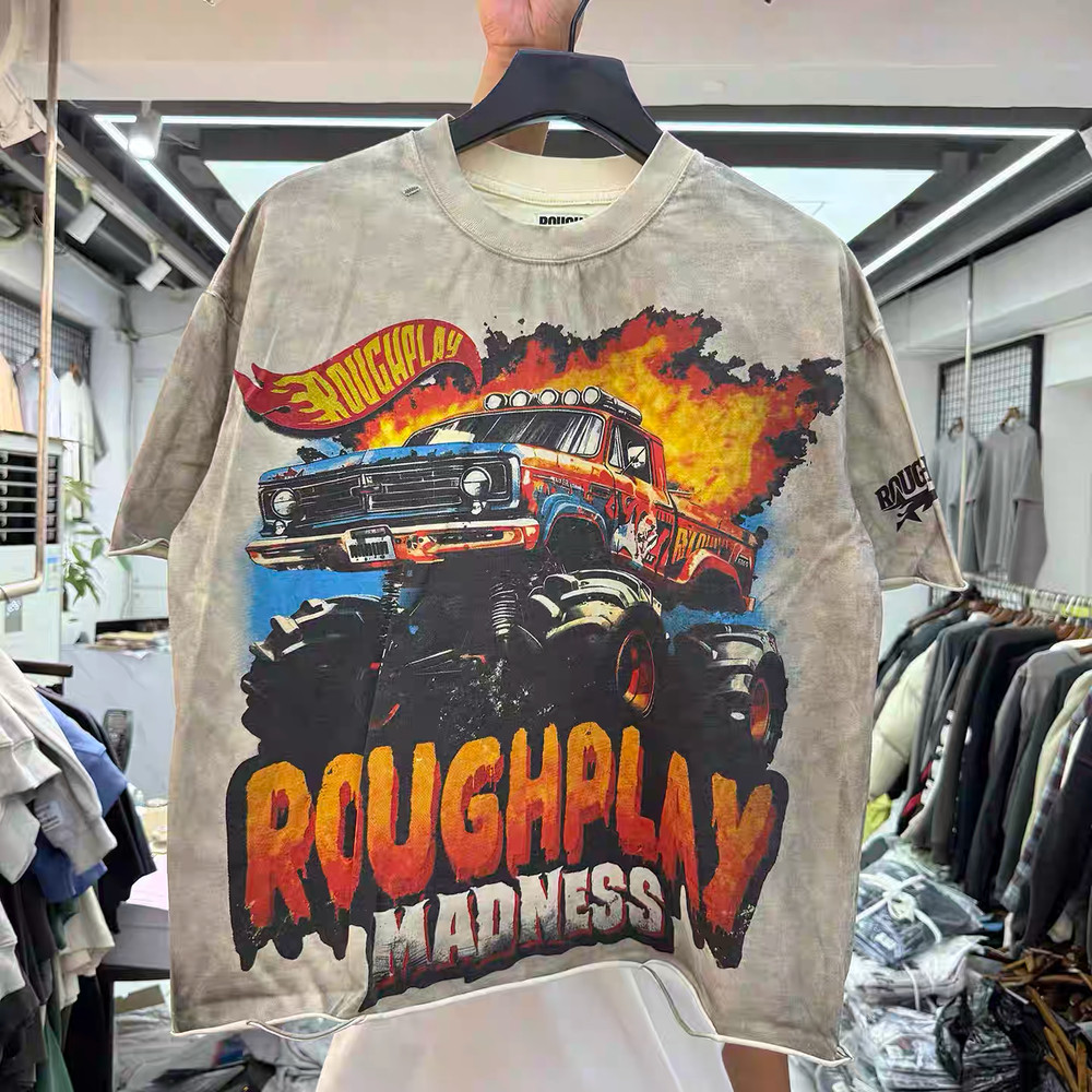 t shirt vintage European and American retro old flame car letter print cut short