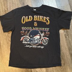 Gildan Black Motorcycle Graphic T Shirt Old Bikes & Good Whiskey Biker Tee XL