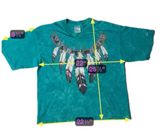 Vintage Tribal Feather Native American T Shirt Men Large Crew Neck Teal