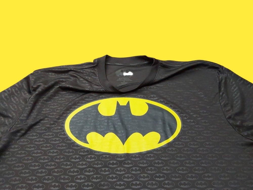 Batman Classic Logo Black Graphic T-shirt Sz XL All Over Logo Light Weight