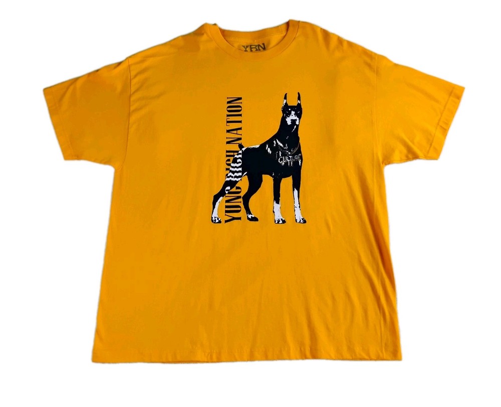 Yung Rich Nation T-shirt Mens Size 2X Yellow Culture II Album Migos Doberman YRN