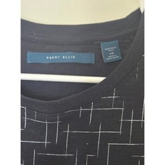Perry Ellis Mens Black White Grid Graphic Crew Neck Short Sleeve T-Shirt Large