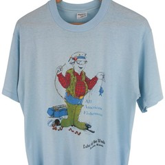 Vintage Minnesota All American Fisherman T-Shirt Blue Thin Single Stitch Large