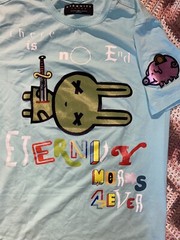 Eternity BC/AD Mens Turquoise Blue Aqua Rabbit Pig Print Shirt Small Embroidered