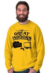 Funny Video Game The Great Indoors Introvert Mens Long Sleeve Crew Neck T Shirt