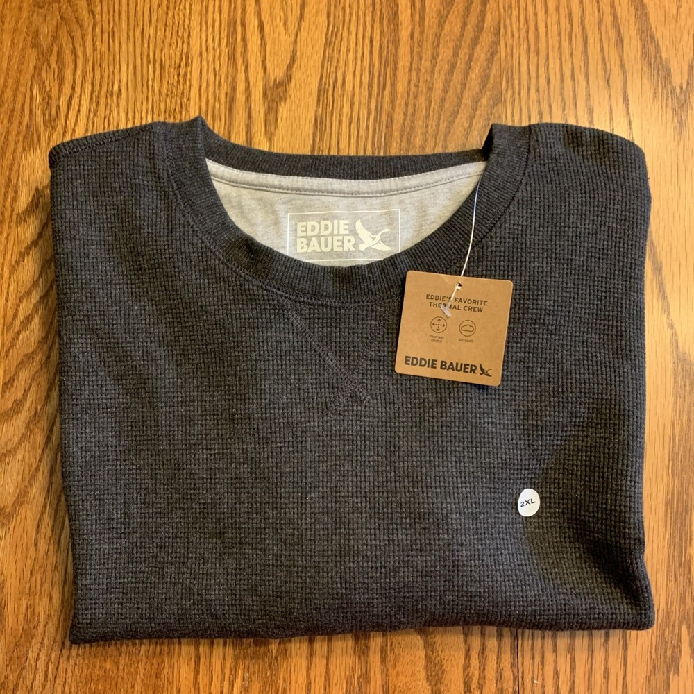 EDDIE BAUER Mens Crew Neck Gray Thermal L/S SHIRT 2XL #3253 NWT