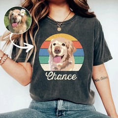 Custom Pet Portrait Retro Vintage Comfort Tee Personalized Dog Cat Shirt