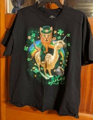 St. Patrick’s Day Cat Lucky T -Shirt XL Unicorn Llama