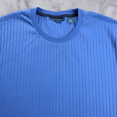Perry Ellis T-Shirt Mens XL Blue Ribbed Stretch Short Sleeve Crew Neck Top