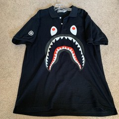 Mens BAPE AUTHENTIC A Bathing Ape Shark Print Black Polo Shirt – XL USA SELLER