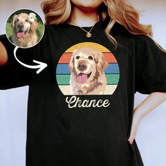 Custom Pet Portrait Retro Vintage Comfort Tee Personalized Dog Cat Shirt