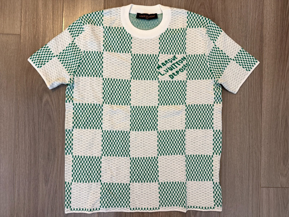 Louis Vuitton Damier Knitted Short Sleeved Crewneck Tee Shirt jolly green sz S