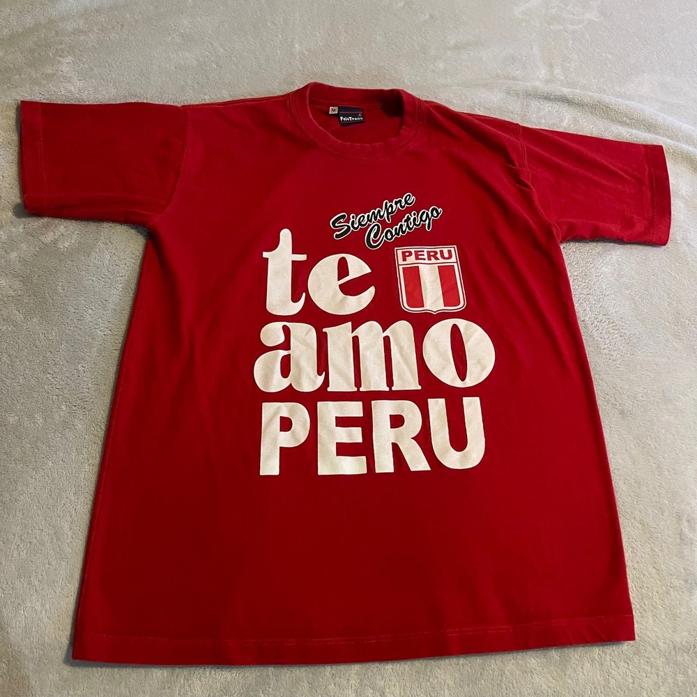 Vintage Peru PoloTran’s Te Amo Siempre Contigo Red Graphic T-Shirt Mens Medium