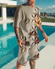 Summer Short Sleeve T-shirt Set Fashion Two Piece Street Short Sleeve 3D Printed