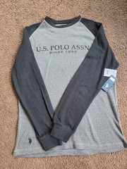 U.S. Polo Assn Mens Large Thermal Shirt Gray Black Raglan Long Sleeve NWT